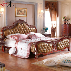 美式真皮床 欧式床实木床1.8米双人床全实木1.5m公主床大床婚床