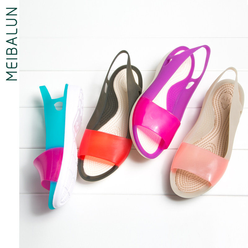 美巴倫涼鞋女夏季2017新款沙灘鞋女洞洞鞋防滑跛根塑料魚嘴果凍鞋