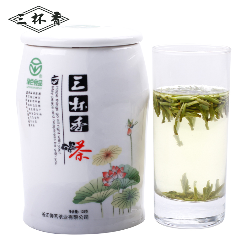 2016春茶 三杯香新茶 特级绿茶叶 嫩芽春茶 生态茶 125g瓷罐装产品展示图3