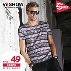 Viishow2014 new summer dress, short sleeve t shirt men's retro national casual slim fit short t jacket