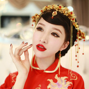 Good Chinese flowers bride costume jewelry fell language beauty tiara Coronet cheongsam show he married tassels clothing accessories Red