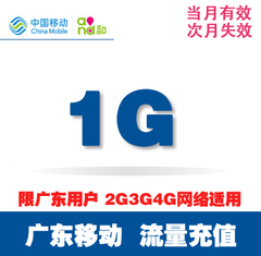 广东移动流量加油叠加包自动充值1G 省内2g3g4g通用 当月有效