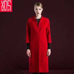 2016春夏装新款女装韩版V领修身针织七分袖红色打底包臀连衣裙