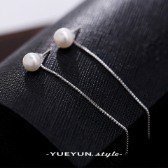 Music Korea temperament long Silver earrings authentic hypoallergenic 925 Silver Pearl Earring girls