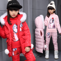 童装2016冬装新款女童套装儿童加厚棉衣中大童休闲棉服三件套上衣