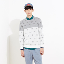 美特斯邦威2015秋装新款男毛巾绣星星条纹圆领长袖毛衫吊牌价199
