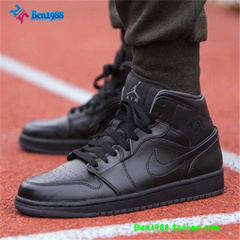 〖Ben1988〗Air Jordan 1 Mid 情侣 AJ1 乔1 灰底全黑 554724-021