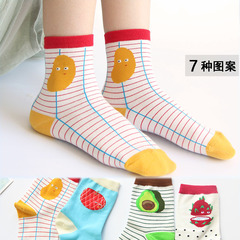 日系秋季卡通水果趣味系列中筒袜全棉女士韩国个性潮流创意短袜子