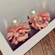 Korea sweet multi color flower double earrings on both sides before and after Pearl Stud Earrings women''s earrings earrings new products special offers