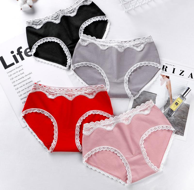 5条套装无痕低腰内裤女纯棉少女蕾丝三角短裤全棉女装内衣内裤