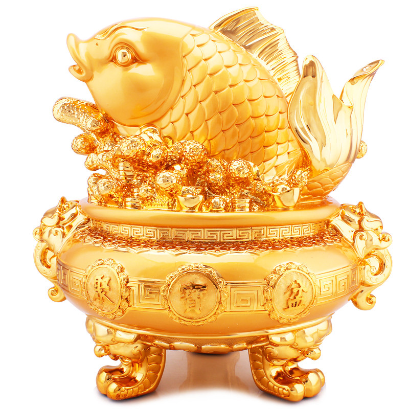 聚宝盆摆件金龙鱼开业礼品店铺招财装饰工艺品吧台玄关柜风水摆设