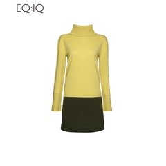 EQ：iQ撞色拼接羊毛羊绒混纺毛衣高领针织连衣裙-0031559704