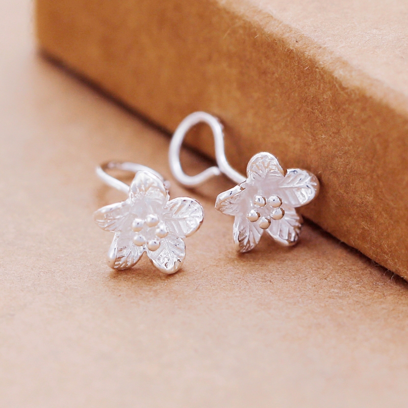 999纯银大气雪莲花朵弯钩耳钉女时尚银耳环夸张外贸爆款耳饰新