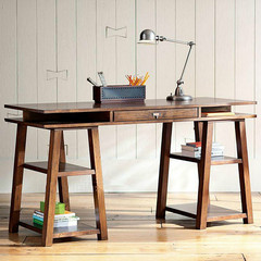 美式全实木电脑办公桌简易个性办公书桌个性老板桌子实木电脑桌椅