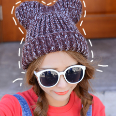 韩国冬季户外可爱熊仔耳朵针织毛线帽子韩版秋冬天保暖护耳帽女潮