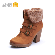 Shoebox round head shoe high heel shoes with chunky heels booties boots belt buckle Martin boots 1114505222
