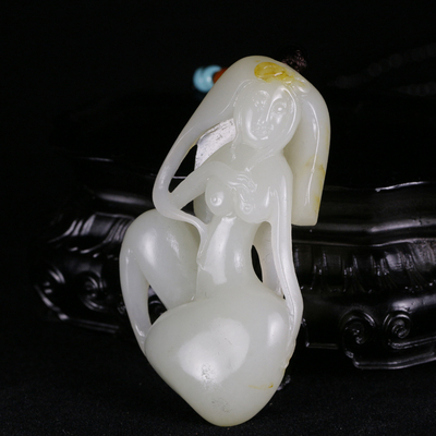 【玉瑞坊玉雕工作室】新疆和田玉白玉籽料挂件 仕女 47.89g