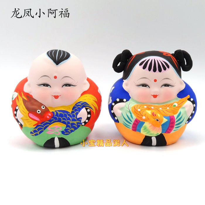 无锡惠山泥人精品龙凤小阿福中国特色旅游工艺结婚礼品送礼盒礼袋