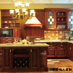 莎曼迪整体橱柜 威海欧式红橡木整体厨房 实木定制石英石台面