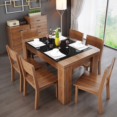 简约现代钢化玻璃餐桌实木餐椅时尚长方形餐台小户型一桌四椅组合