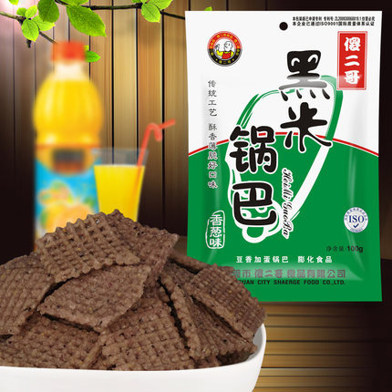 【傻二哥_黑米锅巴香葱100g】休闲食品 膨化零食品  办公常备零食产品展示图4