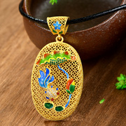 Cloisonne 925 Silver cubic zirconia pendants ladies elegant Thai female carp Lotus jewelry