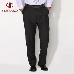 SUNLAND/绅浪男士西裤 商务羊毛双褶直筒宽松加大码中年西裤免烫