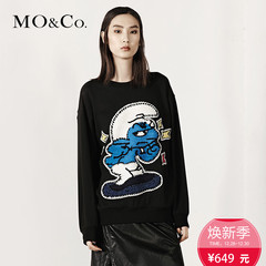 MO&Co.蓝精灵图案圆领套头长袖T恤针织衫卫衣MA1632SWS01 moco