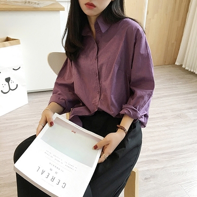 马戏团小丑 薄款紫色初秋衬衫女夏季韩版百搭宽松显瘦