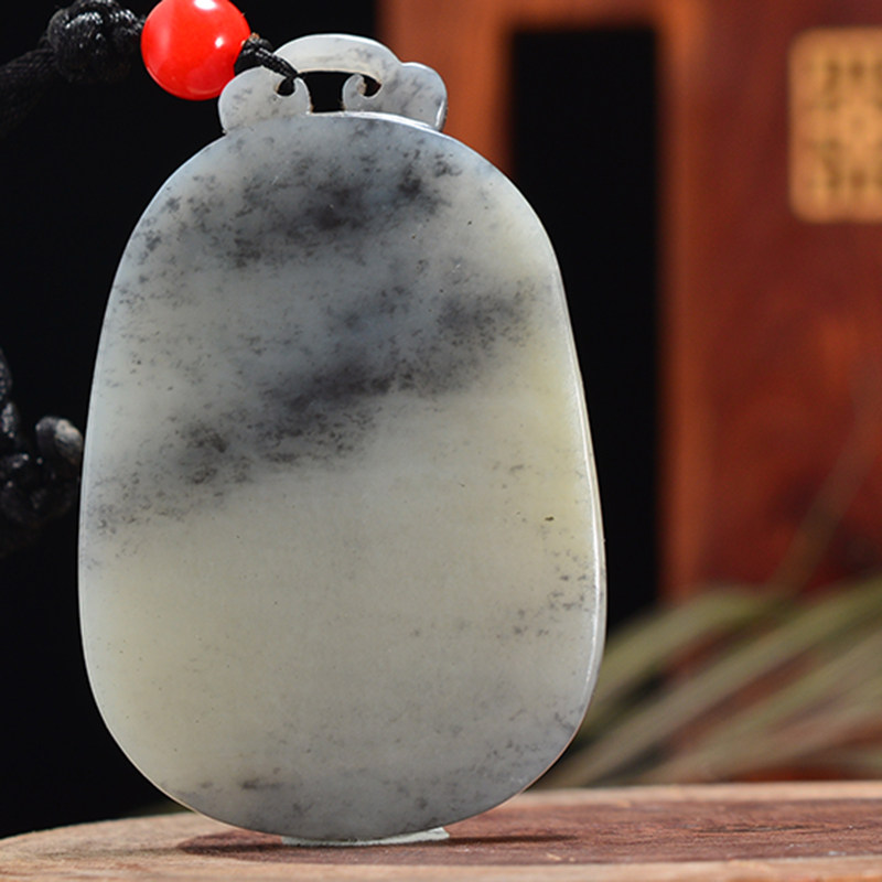 省级大师杨三喜工作室和田玉籽料青花墨玉平安无事对牌111.3758g