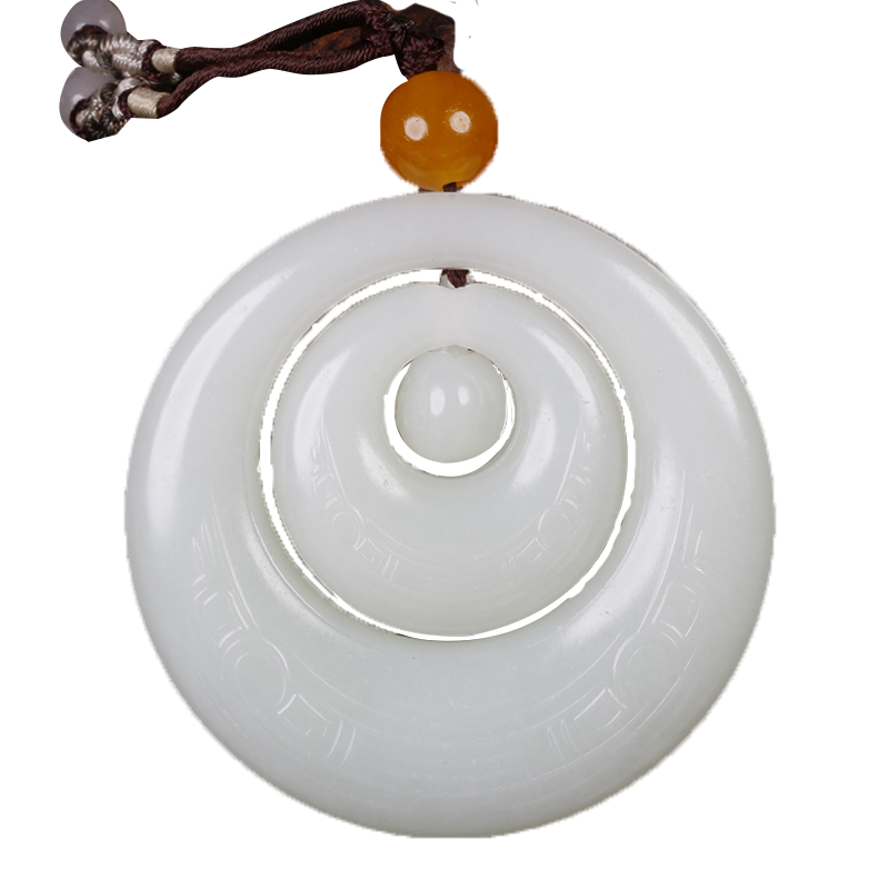 降价15%【平平安安】和田玉白玉镂空平安同心环挂件 54克 j518