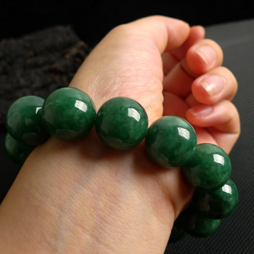 缅甸a货翡翠满绿精品大佛珠男士手串 拍卖 115.01g