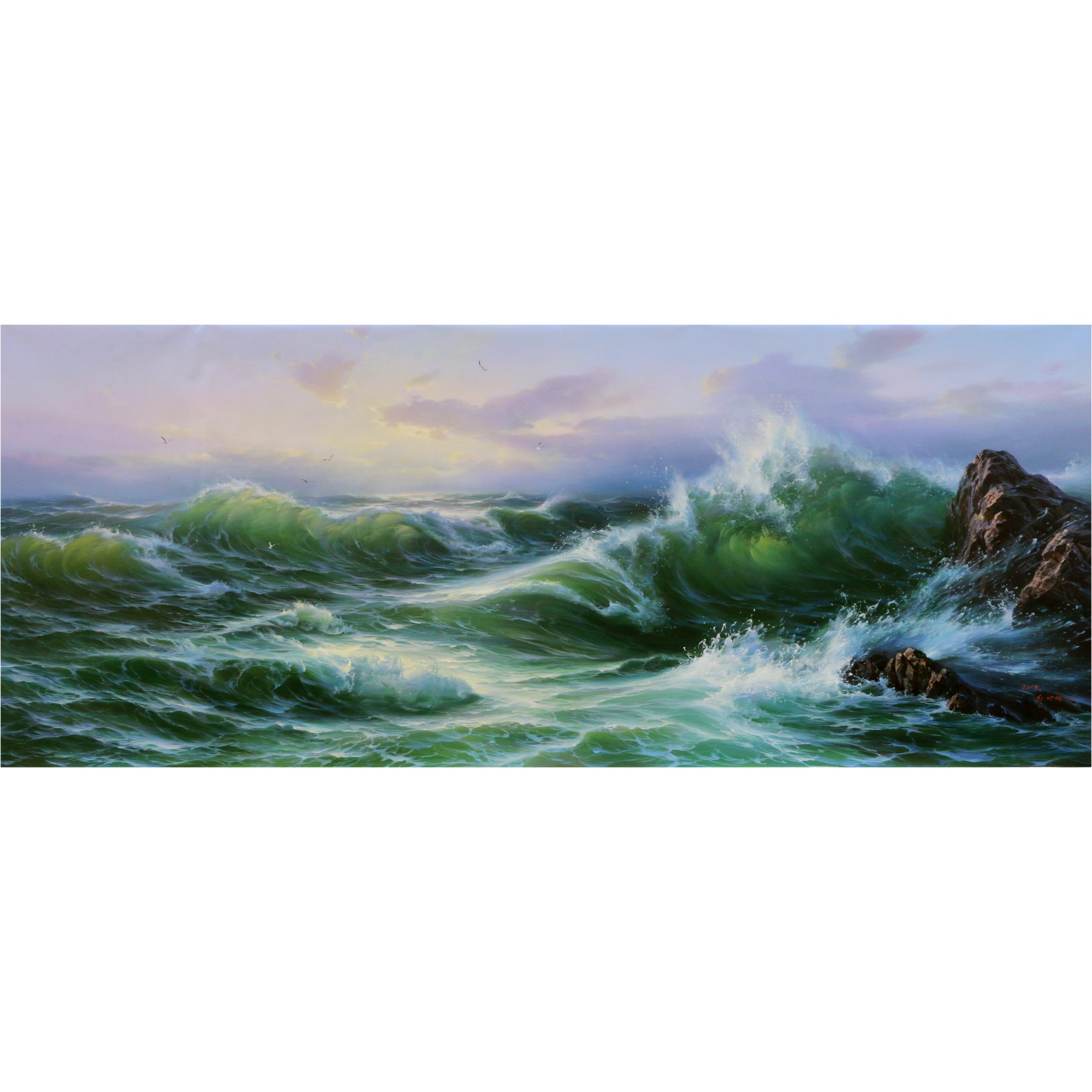 朝鲜画 3米功勋艺术家崔江林《外金刚海浪》万寿台创作社