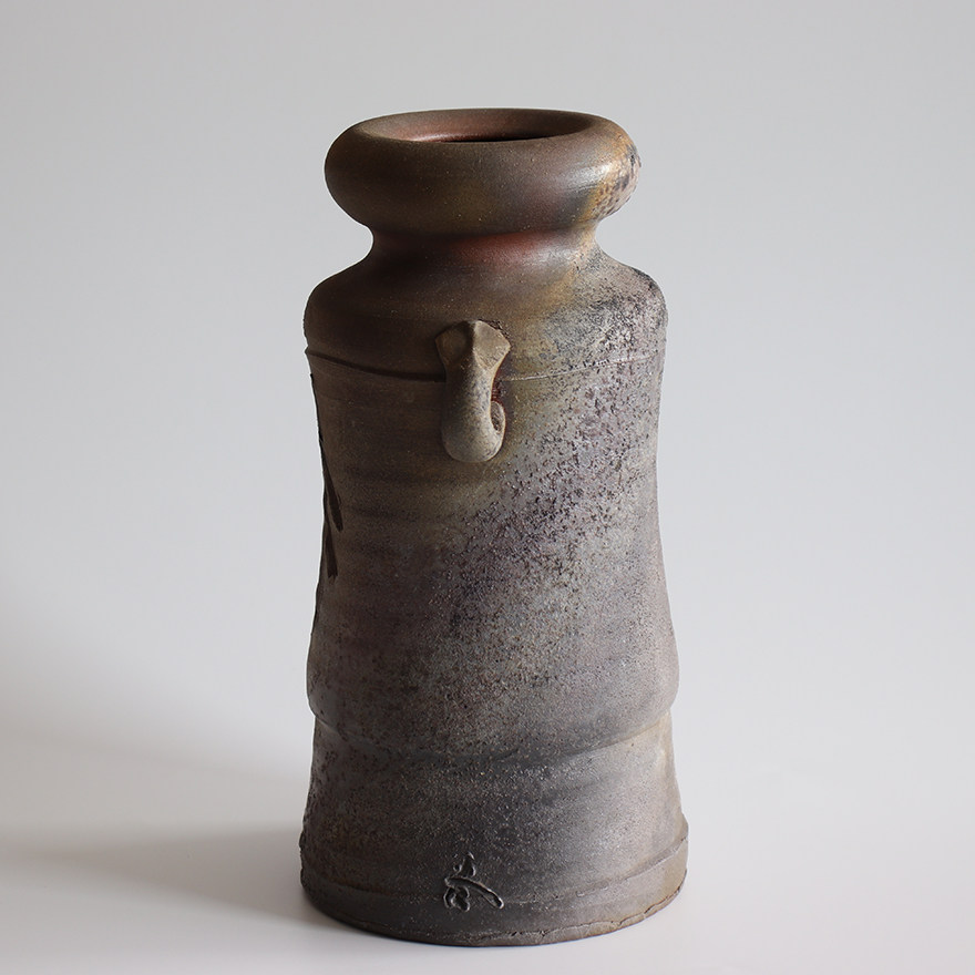 【无保留】美山造备前烧双耳花瓶 共箱 日本回流