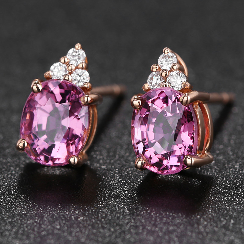 【无保留价】共1.52ct天然尖晶石耳钉钻石简单百搭椭圆形300024