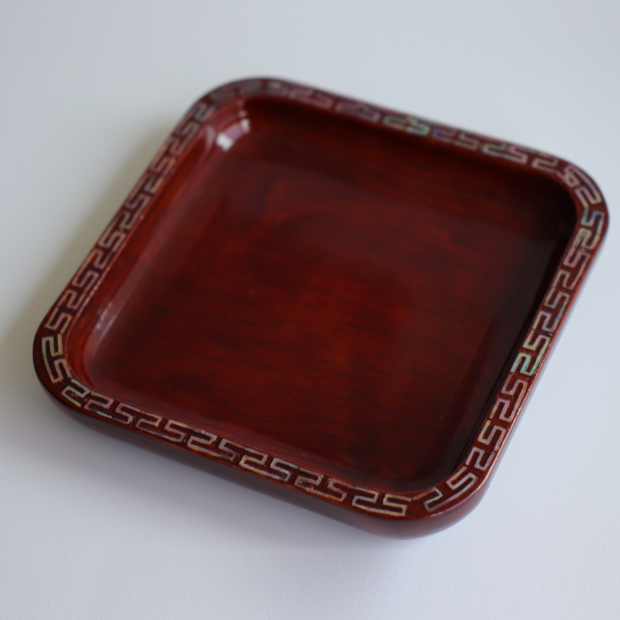 【无保留】嵌螺钿木胎壶承 带盒 日本回流珍品