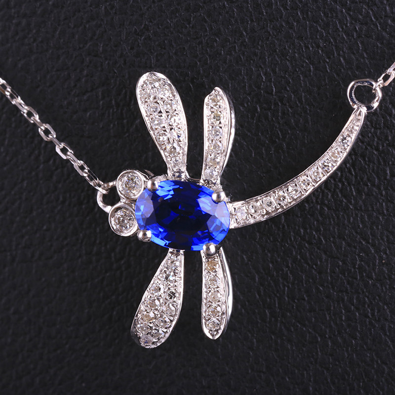 蜻蜓0.59克拉天然蓝宝石项链 18k金镶钻石 235002