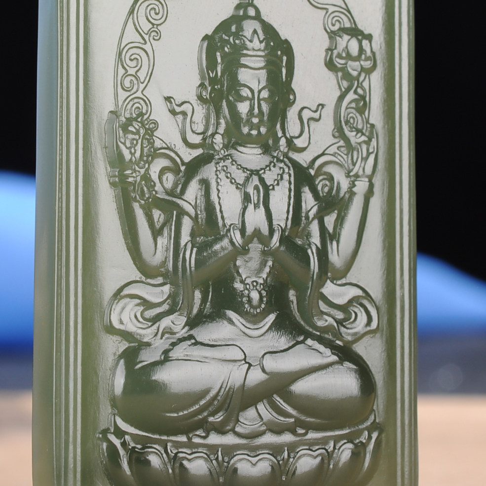 【千手观音】崔照乐玉雕工作室出品 和田玉挂件37.07g