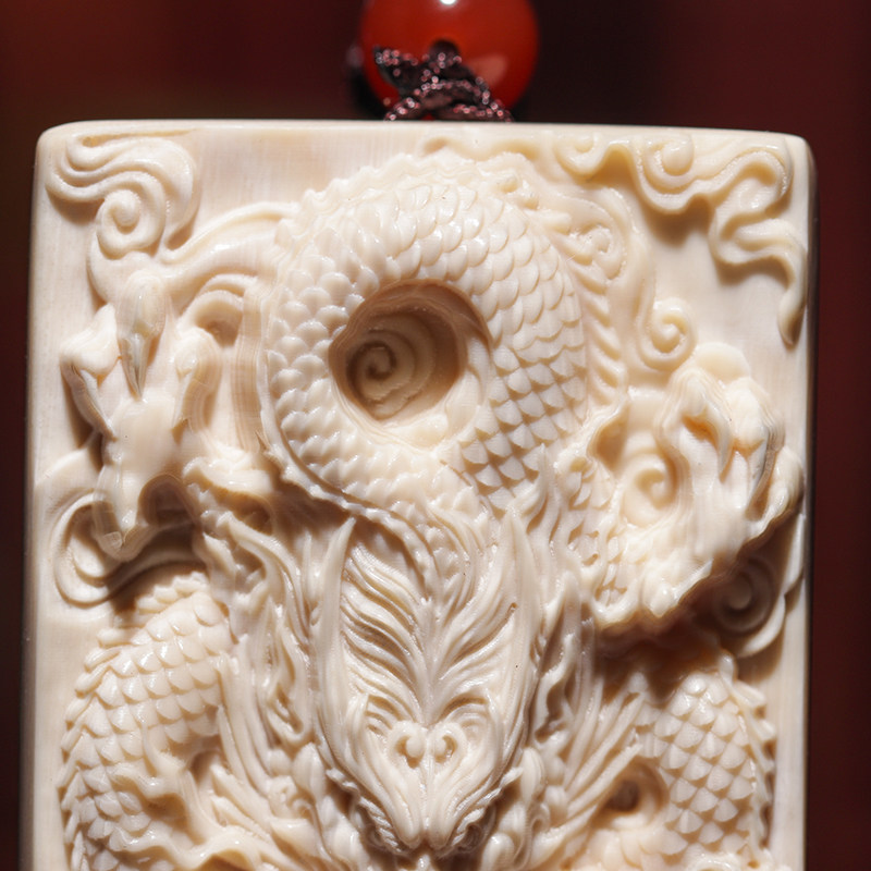 【龙牌】天然西伯利亚猛犸牙大师手雕龙牌挂牌挂件