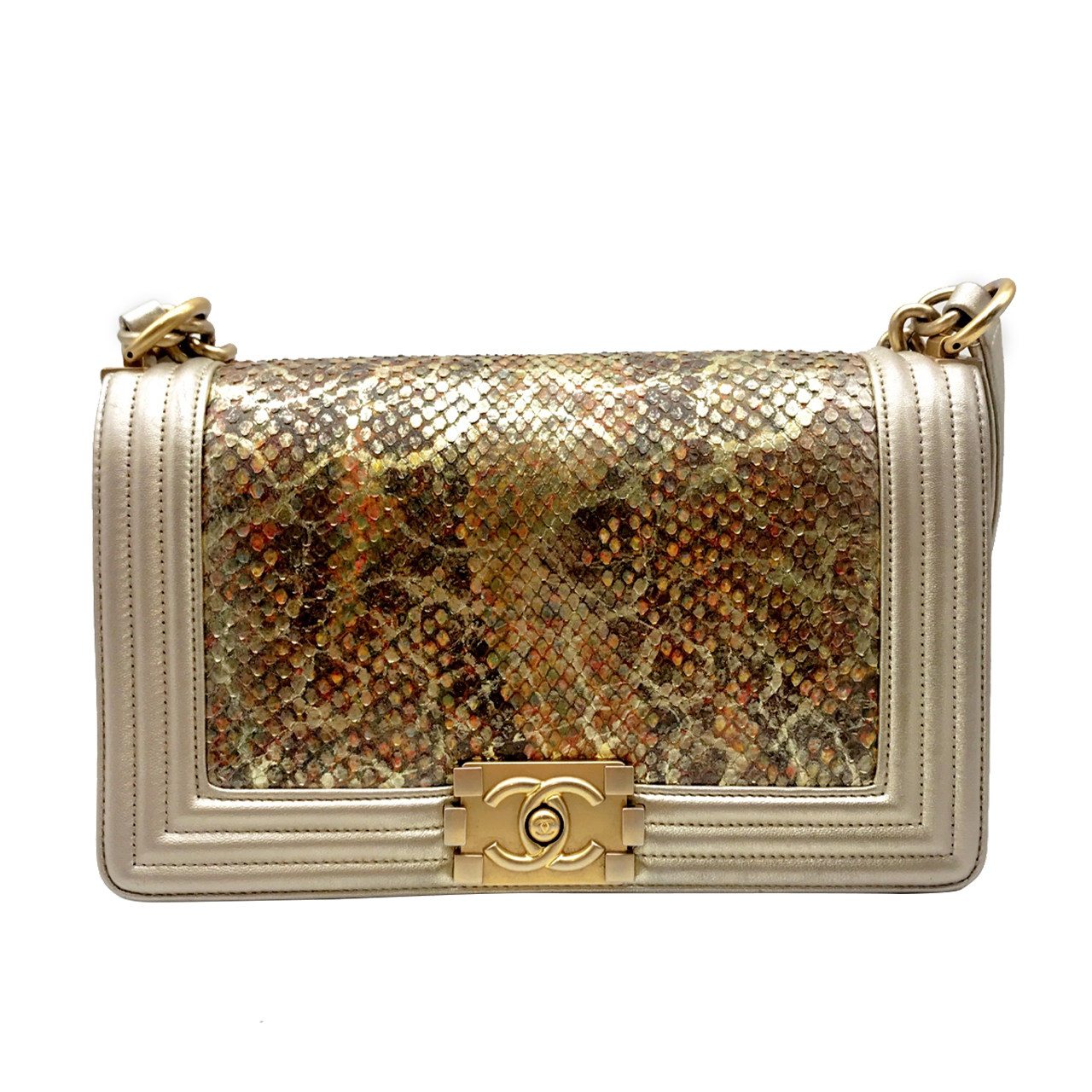 [即拍即得][9.5新]香奈儿chanel女士奸恶蛇皮限量款leboy包