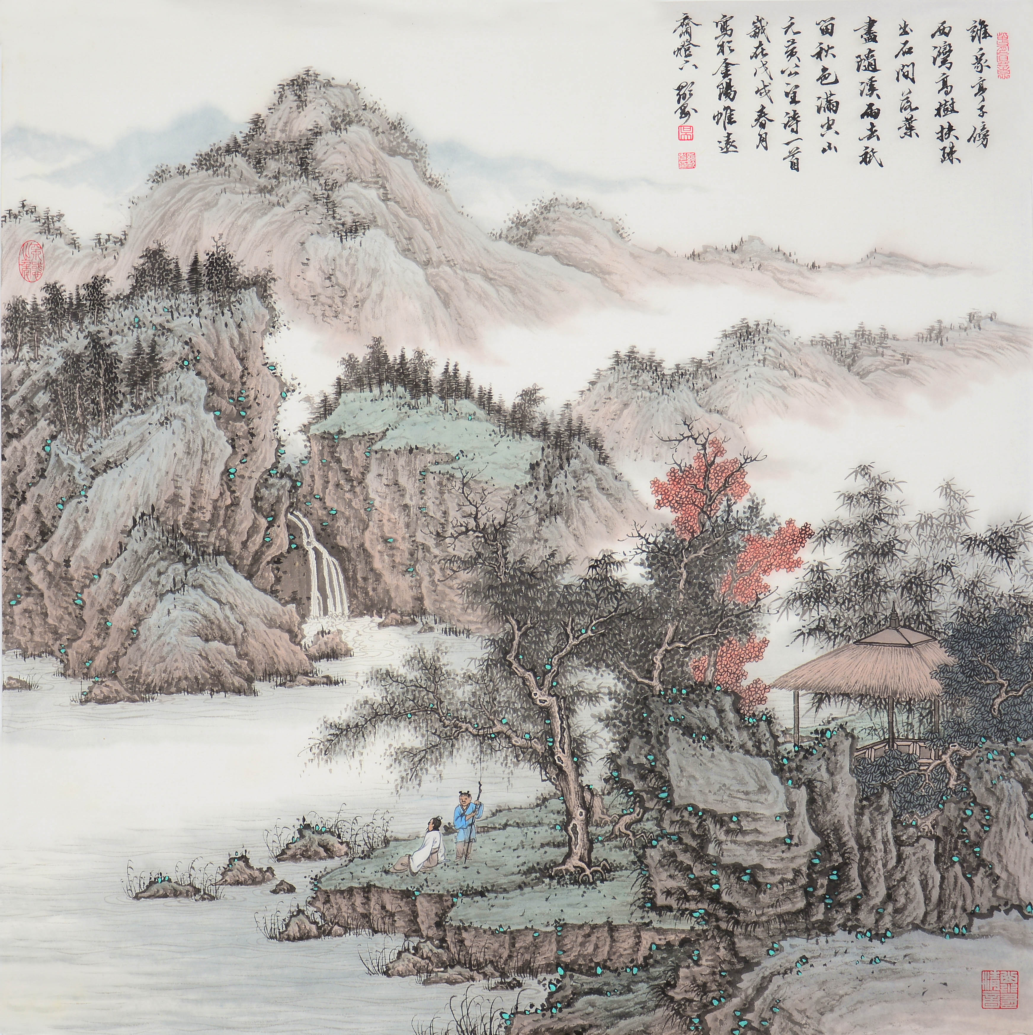 吴显刚 《秋山林木图》山水名家 精工笔山水