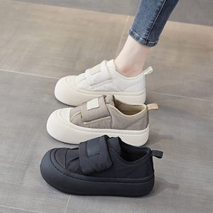 网红厚底魔术贴休闲面包鞋女2023秋冬加绒百搭时尚板鞋舒适小白鞋