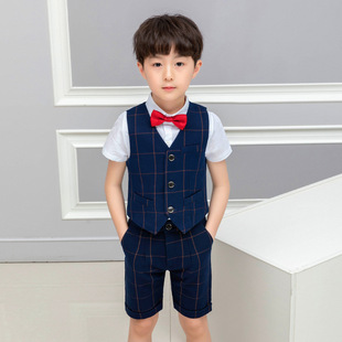 推荐新款男童夏装套装帅气韩版西装马甲儿童短袖礼服钢琴演出服
