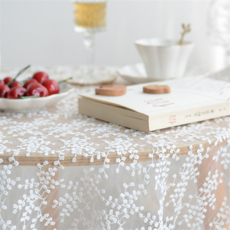 法式白色桌布蕾丝北欧简约圆桌床头柜盖布半透明茶几桌高颜值高档