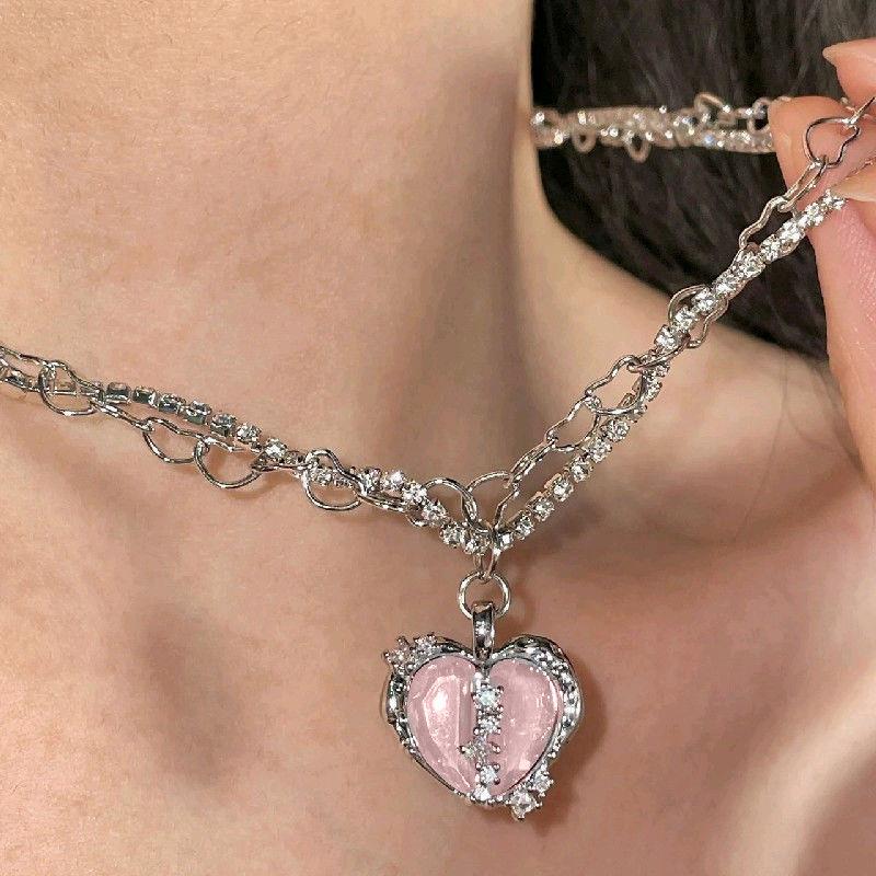 推荐Ins Peach heart necklace women 桃心项链分裂爱心微镶锆石