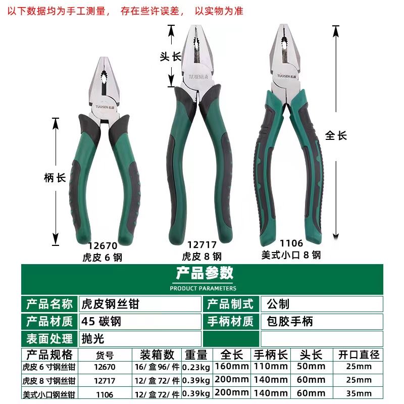 热销中。美平金工五金工具8寸钢丝钳手工钳子6工然口钳电寸剪线钳