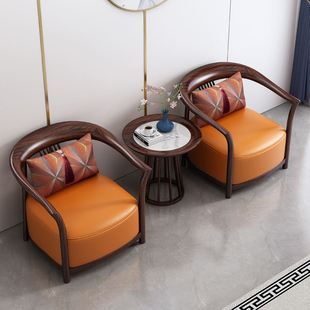 速发新中式乌金木休闲椅简约圈椅三件套家用客厅轻奢全实木茶桌沙