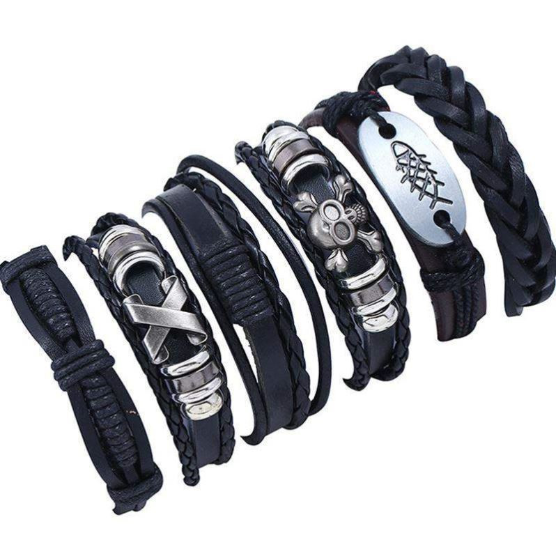 速发fashion men punk multilayer bracelet leather bracelets手