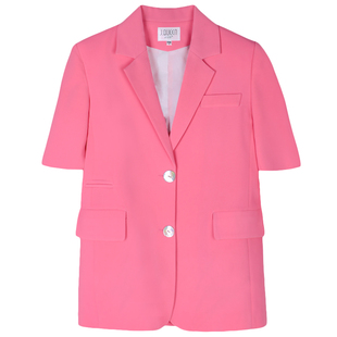 粉色短袖西装外套j女上衣薄夏季新款网红炸街高级感宽松廓形小西