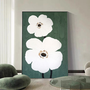 手绘油画玄关客厅沙发背r景墙挂画绿色肌理画花卉玄关画装饰画壁